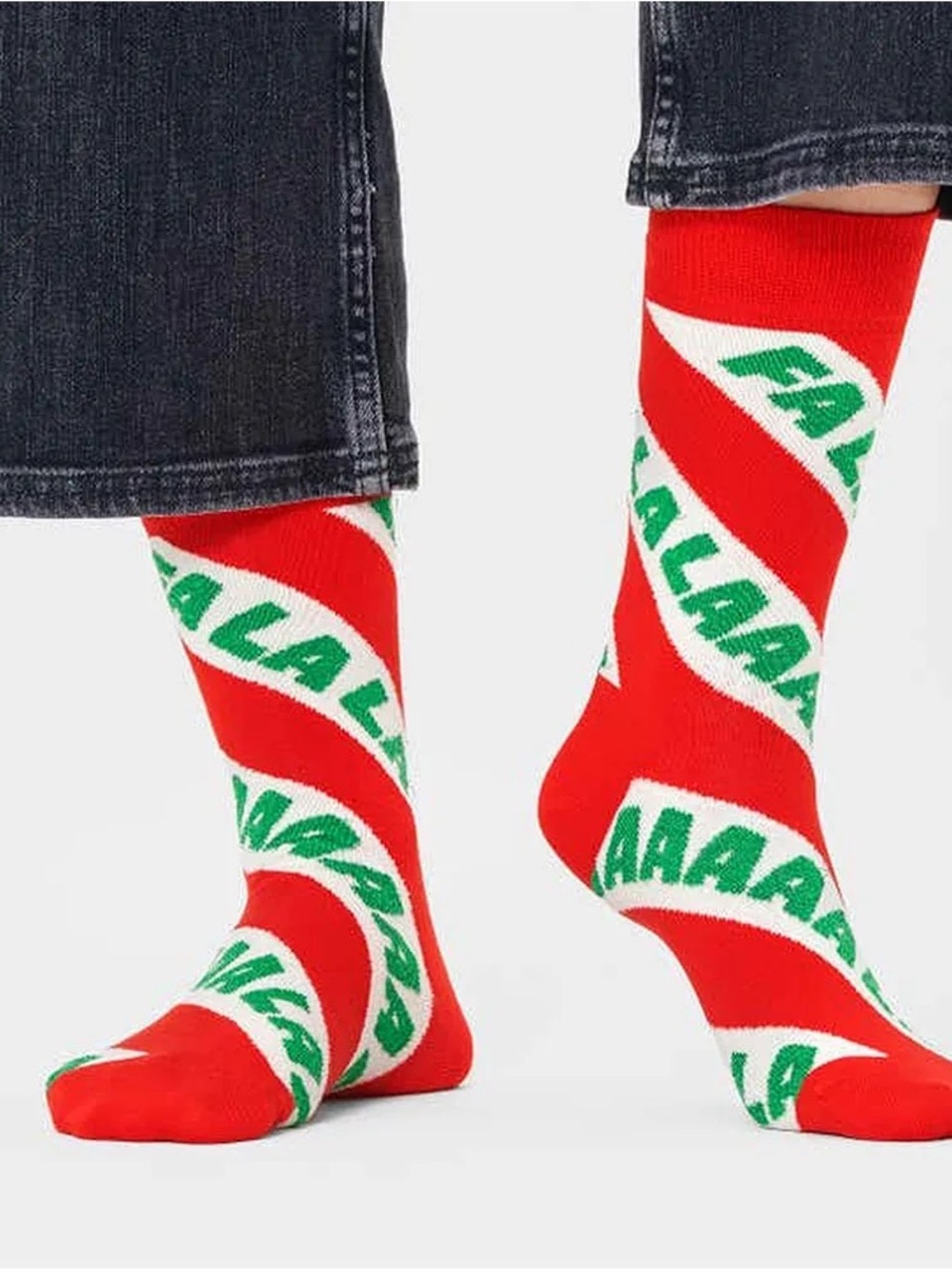 Happy Socks Fa La La La Holiday red Socks Unisex men 8-12 women 10-12
